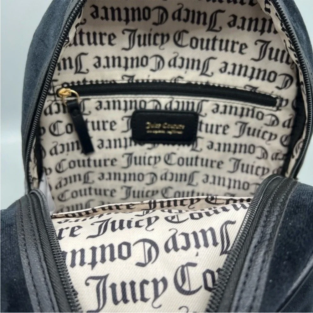 NEW Juicy Couture Big Spender Black Velour Rhinestone‎ Mini Backpack Liquorice